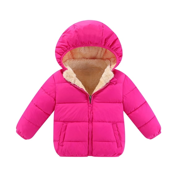 Toddler Kids Boys Girls Cute Solid Color Plush Cute Winter Thick Casual Keep Warm Hooded Coat Jacket