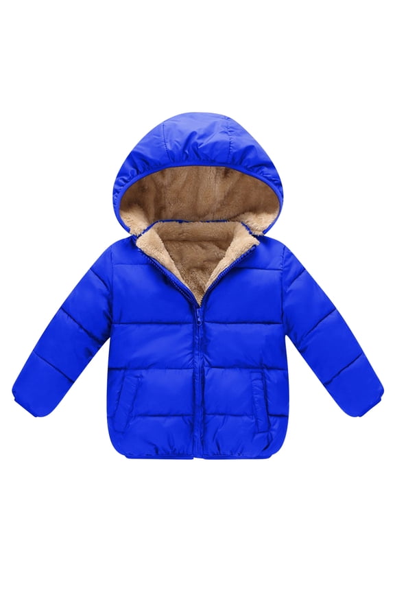 Toddler Kids Boys Girls Cute Solid Color Plush Cute Winter Thick Casual Keep Warm Hooded Coat Jacket