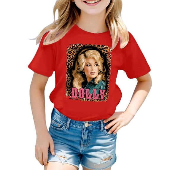 Toddler Kids Boys Girls Dolly Memorial Shirts Country Music Legend Tribute T-Shirt Crewneck Short Sleeve Casual Tops Shirts Blouse Red 10-11 Years