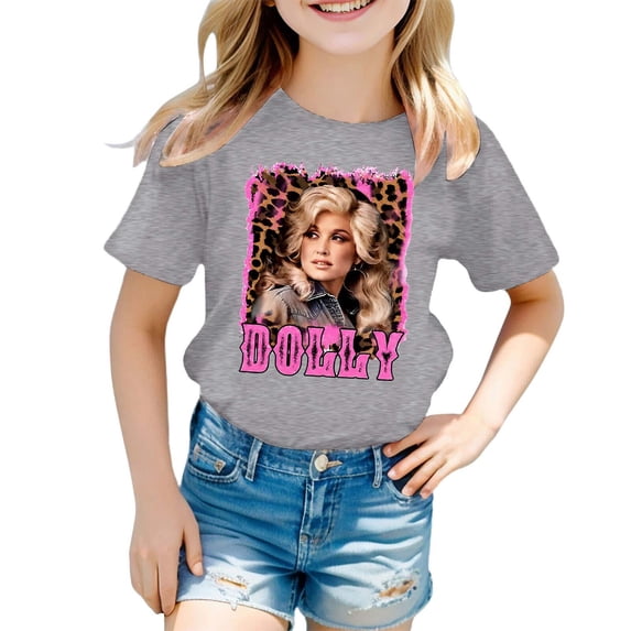 Toddler Kids Boys Girls Dolly Shirts Country Music Legend T-Shirt Crewneck Short Sleeve Casual Tops Shirts Blouse Grey 4-5 Years