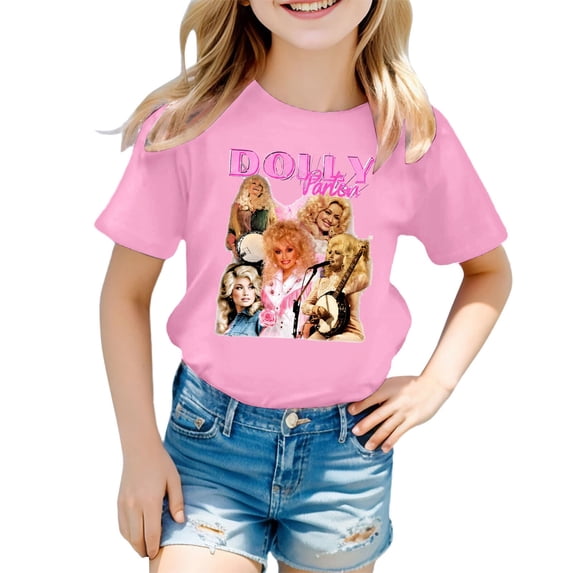 Toddler Kids Boys Girls Dolly Shirts Country Music Legend T-Shirt Crewneck Short Sleeve Casual Tops Shirts Blouse Pink 12-13 Years