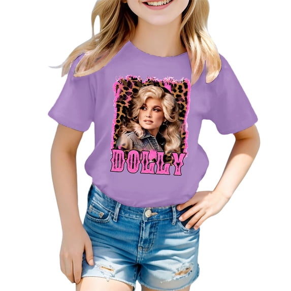 Toddler Kids Boys Girls Dolly Shirts Country Music Legend T-Shirt Crewneck Short Sleeve Casual Tops Shirts Blouse Purple 4-5 Years