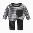 thumbnail image 1 of Toddler Kids Boys Girls Fall Winter Outfits Set 6 9 12 18 Months 2T 3T 4T 5T Plaid Knit 2 Piece Outfit, Long Sleeve Top Jogger Pants Casual Playwear Daily Set Toddler Boys Winter Clothes,Black, 1 of 5