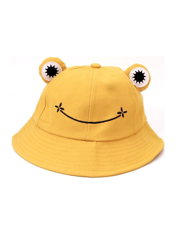 Toddler Kids Boys Girls Frog Bucket Hat for Raised Eyes Smiling Face Wide Brim Paneled Crown Summer Beach Outdoor Sun Cap Accessories