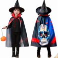 thumbnail image 1 of Toddler Kids Boys Girls Halloween Cape with Witch Hat and Skull Print for Festive Holiday Party Dress Up Outerwear Poncho One Size, 1 of 7