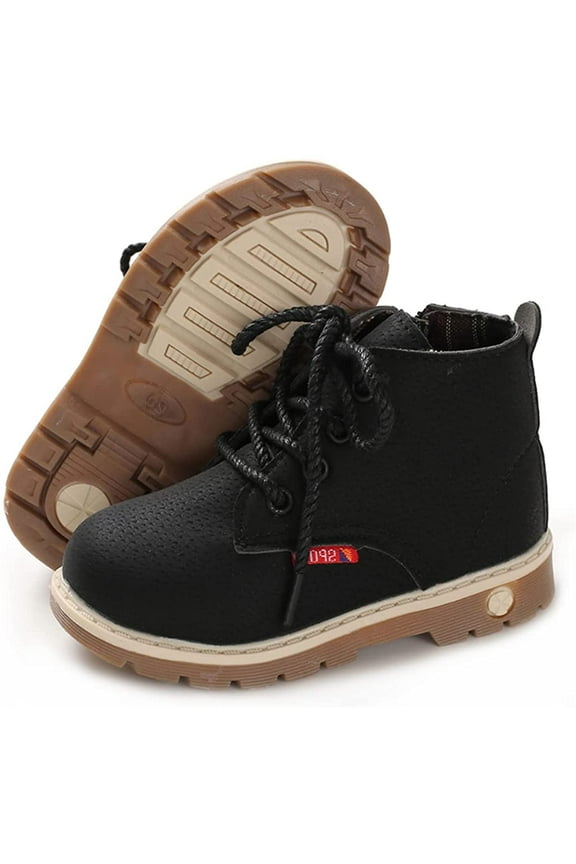 Toddler Kids Boys Girls Hiking Boots Waterproof Synthetic Leather Non Slip Lace-up Ankle Outdoor Boots Shoes