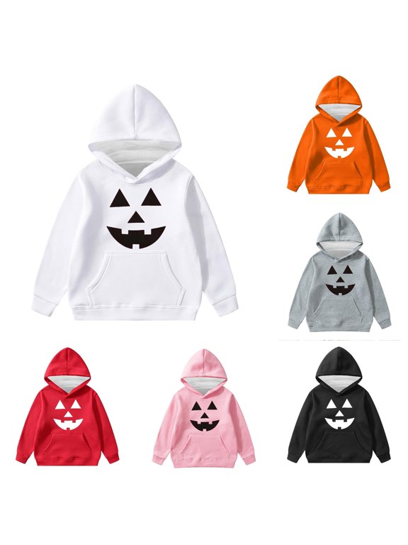 Toddler Kids Boys Girls Jack O Lantern Graphic Hoodie Pumpkin Face Print Long Sleeve Hooded Classic Fit Casual Halloween Pullover Top 9-10 Years