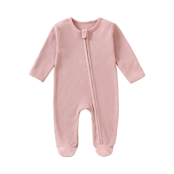Toddler Kids Boys Girls Jumpsuits Fashion Clothes Comfortable Solid Color Zipper Long Sleeve Crawling Romper 3-12Months