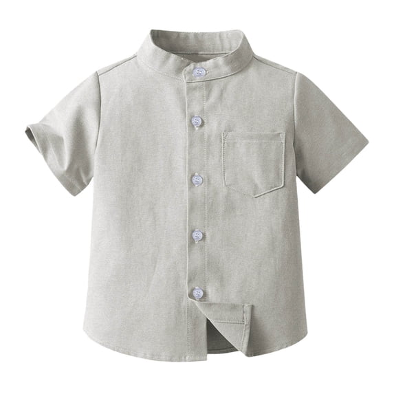 Toddler Kids Boys Girls Mandarin Collar Short Sleeve Shirt Cotton Soft Basic Casual top A 150