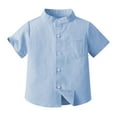 thumbnail image 1 of Toddler Kids Boys Girls Mandarin Collar Short Sleeve Shirt Cotton Soft Basic Casual top Blue 130, 1 of 5