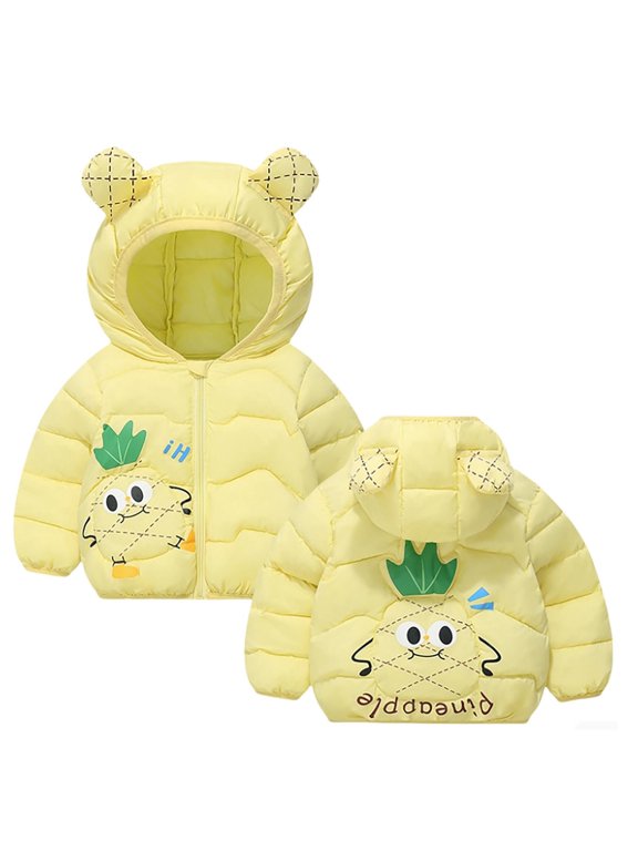 Toddler Kids Boys Girls Pineapple Print Puffer Jacket Long Sleeve Zip Up Warm Cozy Windproof Hooded Outerwear 3-4 Years