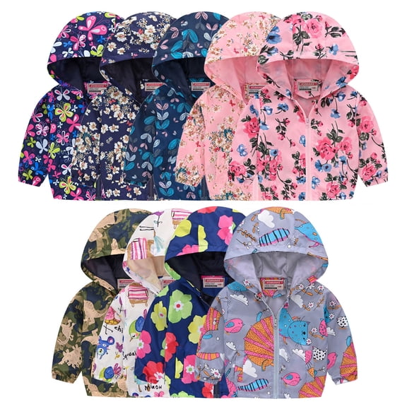 Toddler Kids Boys Girls Print Hooded Windbreaker Zip Up Lightweight Outdoor Jacket 18-24 Months Fall Fashion Clothes