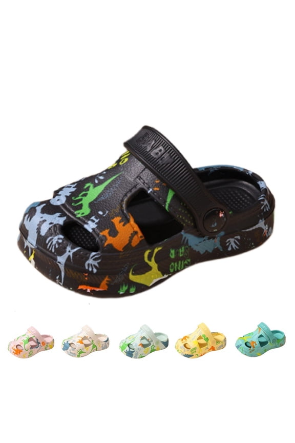 Toddler Kids Boys Girls Sandals Clogs Garden Shoes Sandal Dinosaur Full Printed Shoes Lightweight Beach Sandals Breathable Slip On Water Shoes 2-12Y