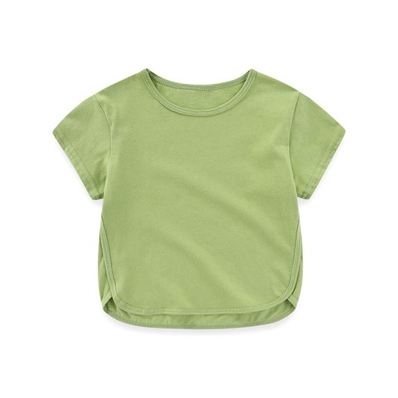 Toddler Kids Boys Girls Short Sleeve T-Shirts Cotton Tee Cute Solid Color Breathable Soft Summer Top Green 3-4 Years