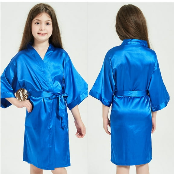 Toddler Kids Boys Girls Silk Satin Hooded Bathrobe Kimono Robes Nightgown Sleepwear Clothes Size 4-5 Years