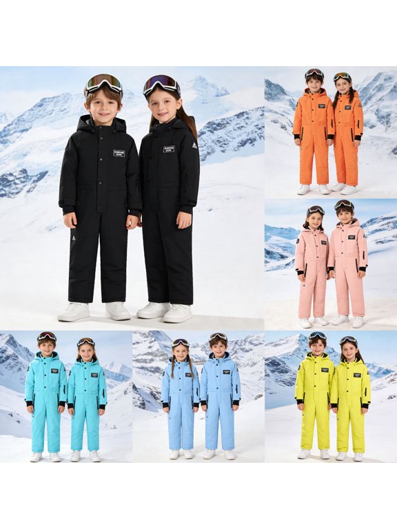 Toddler Kids Boys Girls Unisex One Piece Ski Suit Hooded Winter Snowsuit with Waterproof Shell Warm Performance 8-9 Years Outerwear Streetwear