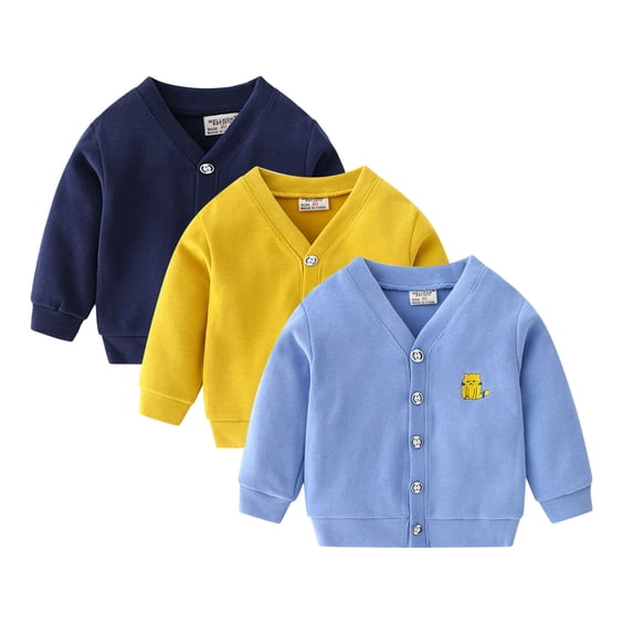 Toddler Kids Boys Girls V Neck Button Down Knit Cardigan with Cute Cat Embroidery for Casual Sweater Top 18-24 Months Outerwear Streetwear