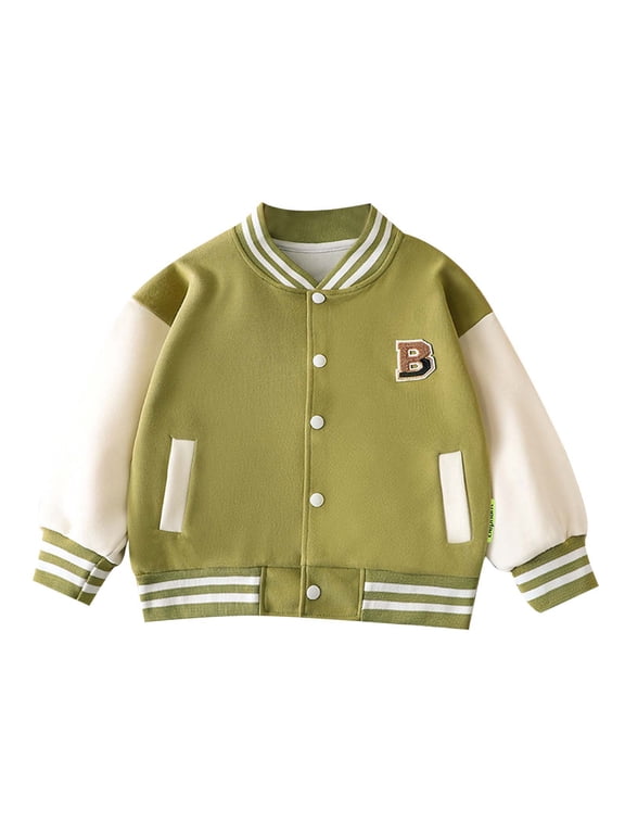 Toddler Kids Boys Girls Varsity Bomber Jacket Letter Patch Snap Button Sport Outerwear Coat 6-12 Months