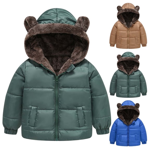 Toddler Kids Boys Girls Winter Fleece Padded Jacket Hooded Zip Jacket Coat