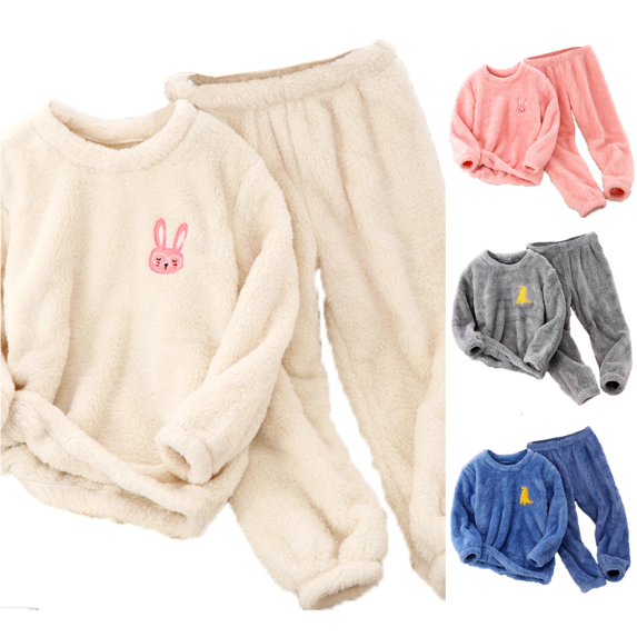 Toddler Kids Boys Girls Winter Long Sleeve Cartoon Prints Tops Pants 2PCS Outfits Clothes Set