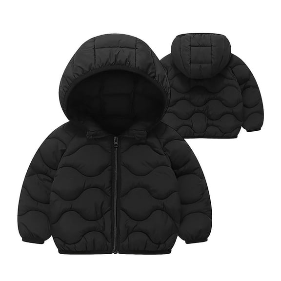 Toddler Kids Boys Girls Winter Printed Fleece Padded Jacket Hooded Zip Jacket Coat With Pocket