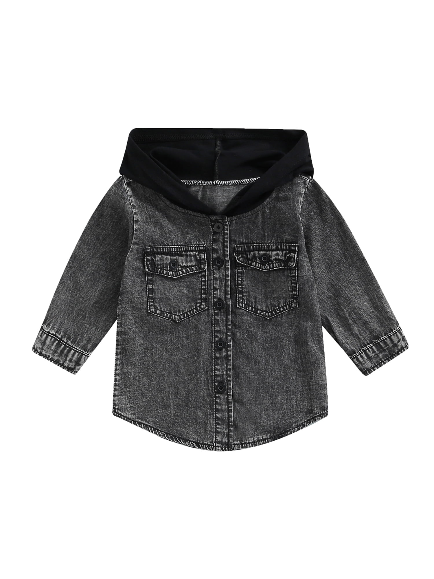 Toddler Kids Boys Hooded Denim Jacket Long Sleeve Button Down Jean