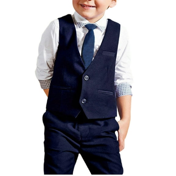 Toddler Kids Boys Long Sleeve Tops Shirt Waistcoat Tie Pants Formal Suit Outfits Clothes Set