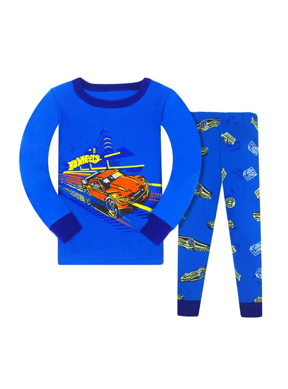 Toddler Kids Boys Pajamas Cars Cotton Kids 2 Piece Pj's Long Sleeve Sleepwear Clothes Set Outfits 7 Years-8 Years Blue