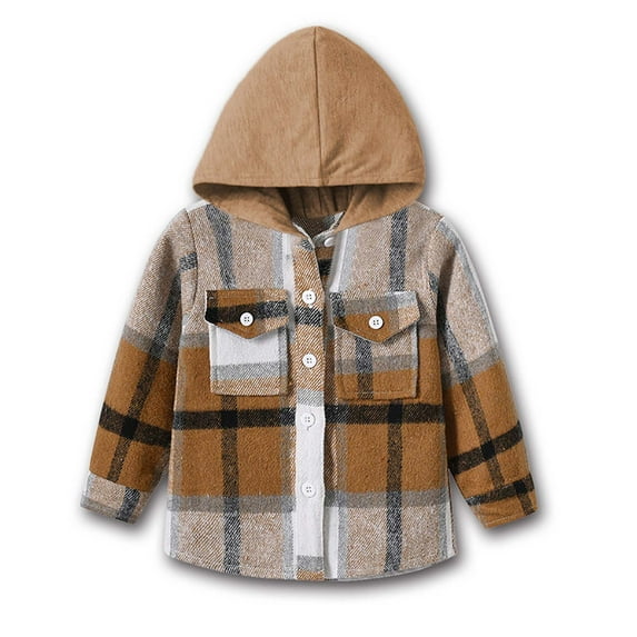 Toddler Kids Boys Plaid Hoodies Shirts Fashion Long Sleeve Button Down Jackets with Pocket Fall Winter Casual Loose Lightweight Tops