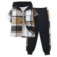 thumbnail image 1 of Toddler Kids Boys Plaid Shirt and Pants Set Short Sleeve Lattice Button Down Hooded Breathable Sweatpants Outfits Two Piece Set Brown 3T, 1 of 8