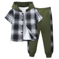 thumbnail image 1 of Toddler Kids Boys Plaid Shirt and Pants Set Short Sleeve Lattice Button Down Hooded Breathable Sweatpants Outfits Two Piece Set Green Size 2T, 1 of 7