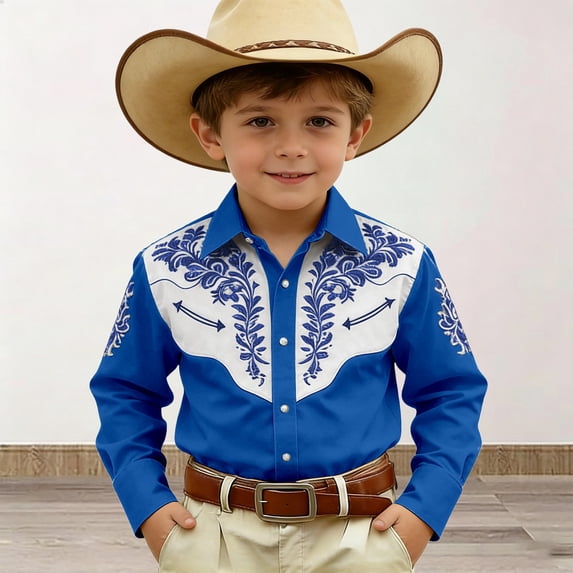 Toddler Kids Boys Shirt Tops Long Sleeve Western Cow Print Shirt Button Down Casual Top For Youth Tshirt Tops 6-7 Years