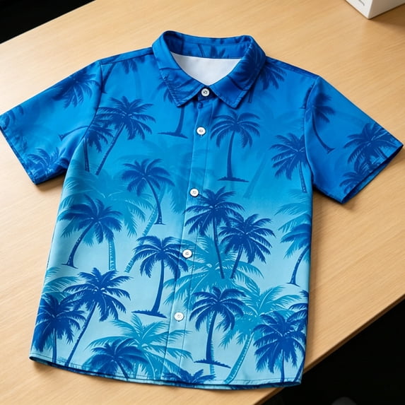 Toddler Kids Boys Shirt Tops Short Sleeve Print Button Down Shirt Casual Shirt For Summer Holiday Top Casual Loose Tops 3-4 Years