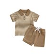 thumbnail image 1 of Toddler Kids Boys Summer Shorts Clothing Sets 6 12 18 24 Months 2T 3T Short Sleeve Lapel Striped Tops and Drawstring Shorts Outfits, 1 of 9