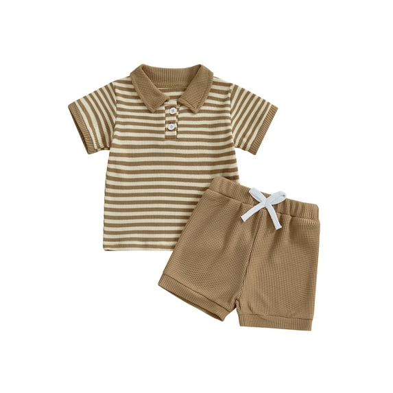 Toddler Kids Boys Summer Shorts Clothing Sets 6 12 18 24 Months 2T 3T Short Sleeve Lapel Striped Tops and Drawstring Shorts Outfits