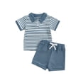 thumbnail image 1 of Toddler Kids Boys Summer Shorts Clothing Sets 6 12 18 24 Months 2T 3T Short Sleeve Lapel Striped Tops and Drawstring Shorts Outfits, 1 of 9