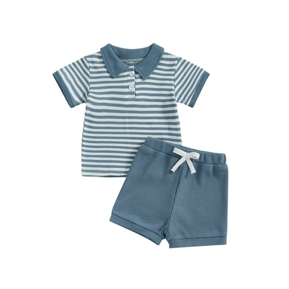 Toddler Kids Boys Summer Shorts Clothing Sets 6 12 18 24 Months 2T 3T Short Sleeve Lapel Striped Tops and Drawstring Shorts Outfits