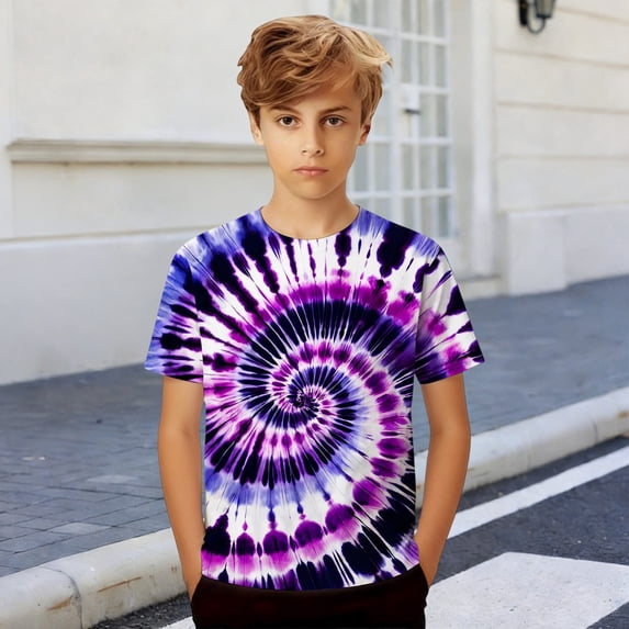 Toddler Kids Boys T-Shirt Tie-Dye Swirl Pattern Print Soft Crewneck Short Sleeve Summer Cute Cartoon Tops