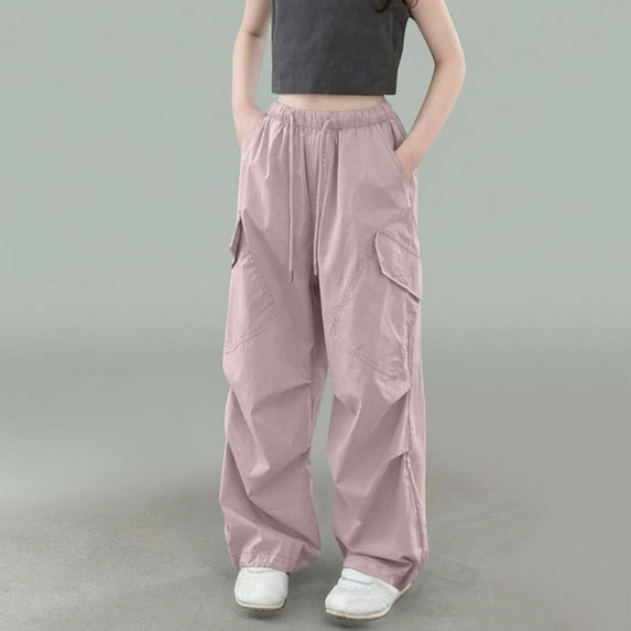 Toddler Kids Cargo Pants Solid Color Pants With Elastic Waist Boy Girl Fashion Loose Work Pants With Pockets