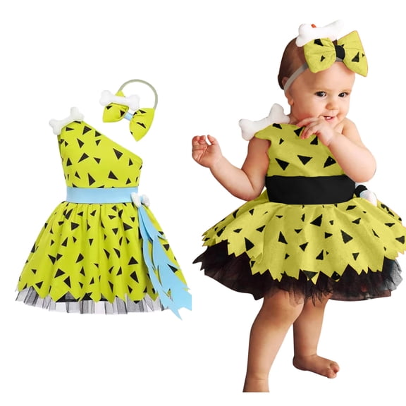 Toddler Kids Caveman Dog Bones Historical Stone Age Cavegirl Mesh Dress Outfits Set Toddler Halloween Outfit Dress Up Party Photo 18-24 Months