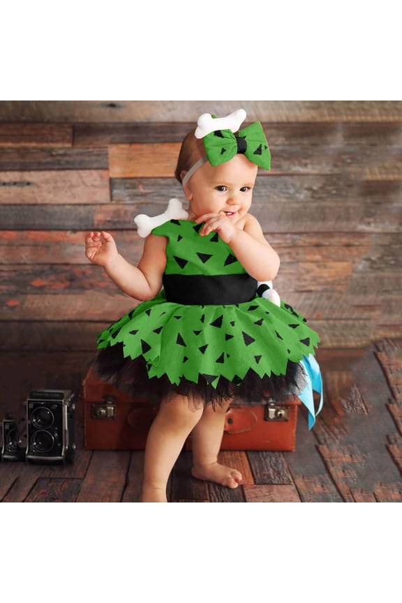Toddler Kids Caveman for Girls â Halloween Cavegirl Mesh Tulle Dress with Bone Headband â Historical Dog Bones Outfit for Princess Party (Ages 6 Months â 6 Years)