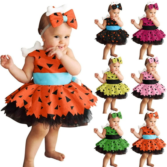 Toddler Kids Caveman Girls Dog Bones Historical Cavegirl Mesh Tulle Dress Princess Outfits