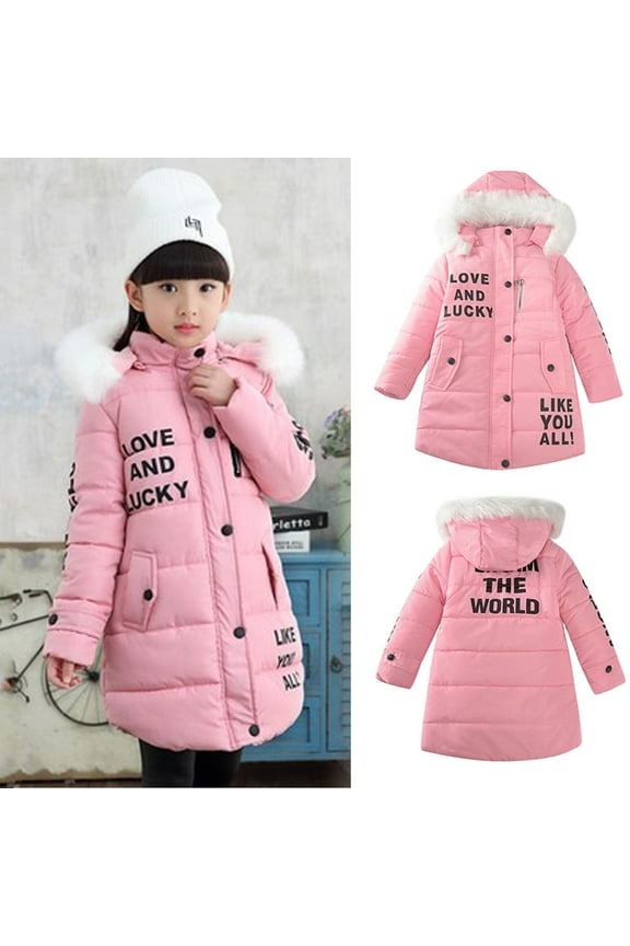 Toddler Kids Children Girls Letter Cute Thick Hooded Zipper Jacket Coat Clothes
