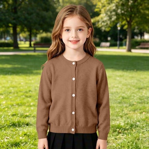 Toddler Kids Classic Plain Knit Jacket, Long Sleeve Versatile Layering Cardigan, Light Skin-friendly Knit Yarn for Daily Casual Matching Coffee 80
