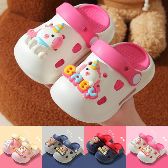 Toddler Kids Clogs Boys Girls Cartoon Slides Slip on Sandals Adjustable Strap Hollow out Summer Outdoor Beach Pool Water Shoes Shower Slippers White 7 Toddler