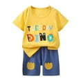 thumbnail image 1 of Toddler Kids Clothes Boys Children Summer Elastic Print Short Sleeved Sports 3 6 12 18 24 Months 3T Tops T-shirt+Shorts Pajamas Outfit Set Gibobby(4-5 Years,Yellow), 1 of 3