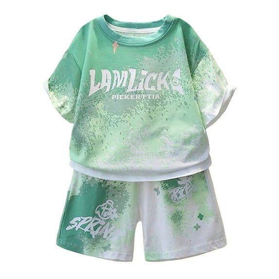 Toddler Kids Clothes Boys Toddler Outfit Sets Child Spring Summer Cotton Round Neck Print Sleeveless 1t 2t 3t 4t 5t 6t T-Shirt + Shorts T Shirt Set 2PCS Gibobby(11-12 Years,Green)