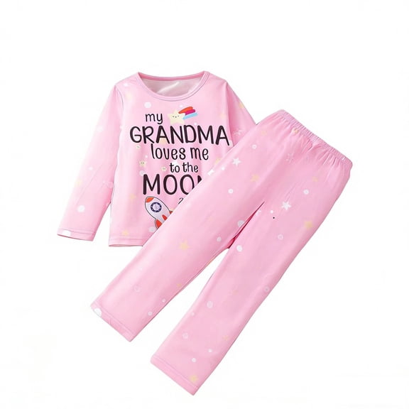 Toddler Kids Clothes My Grandma Love Metothe Moon And Back Print Long Sleeve Shirt Top 2 Piece Outfits For Girls Pink 2 Y-3 Y
