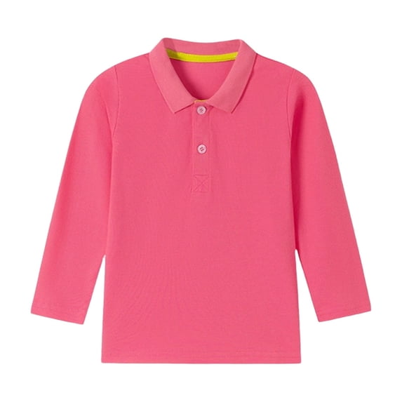 Toddler Kids Collared Long Sleeve Cotton Polo Shirts Boys Girls Basic Daily Wear School Uniform Shirts 2026,3Y,Hot Pink