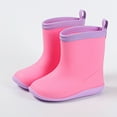 thumbnail image 1 of Toddler Kids Contrast Trim Mid Calf Rain Boots Rear Pull Tab Round Toe Tread Non Slip Waterproof PVC Wellies for Park Rainy Outdoor Play Pink 8 Years, 1 of 7